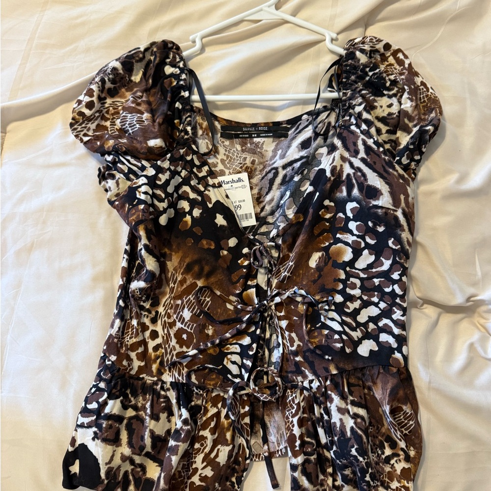 Silence + Noise Brown Animal Print Blouse